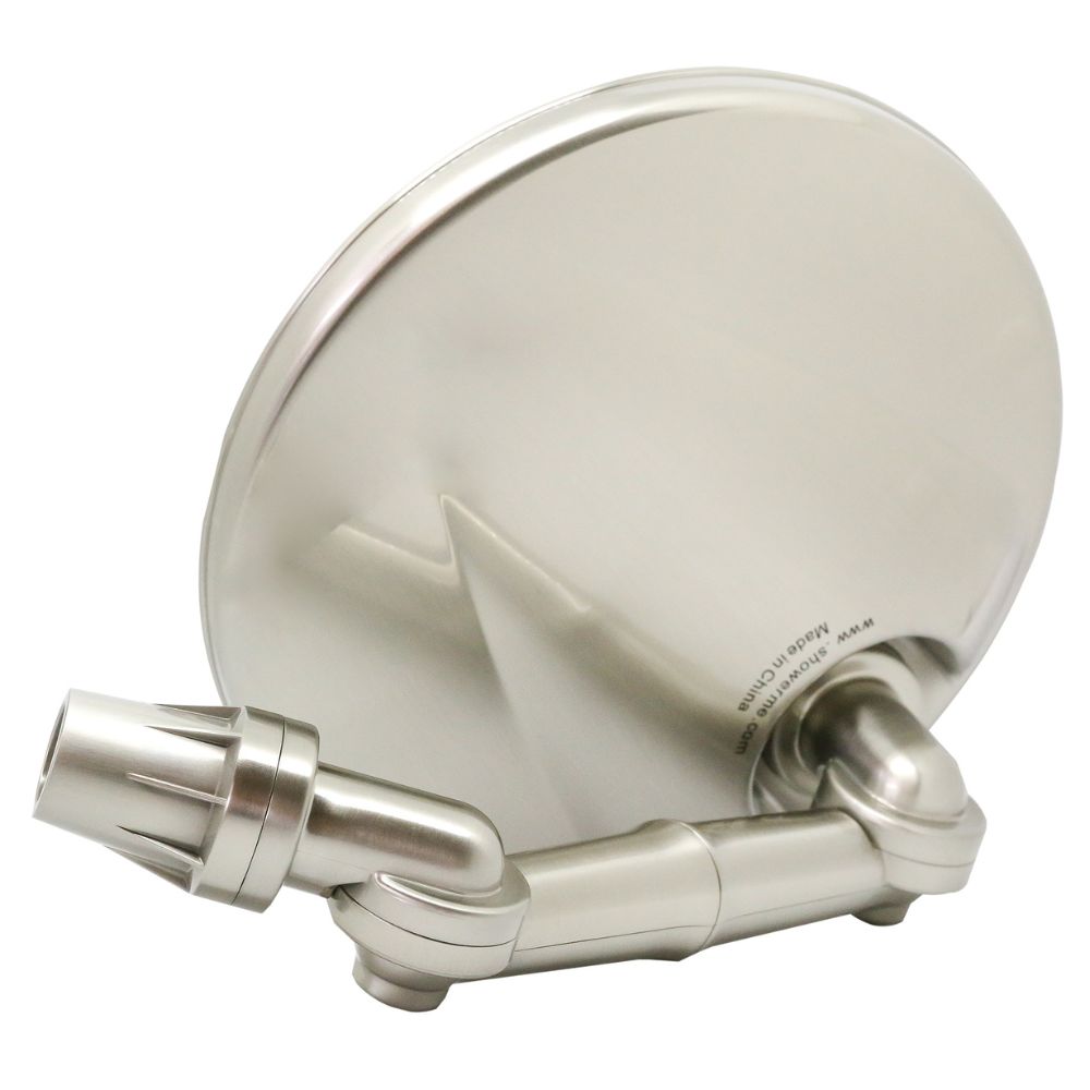 Back of Brushed Nickel shower head on a white background