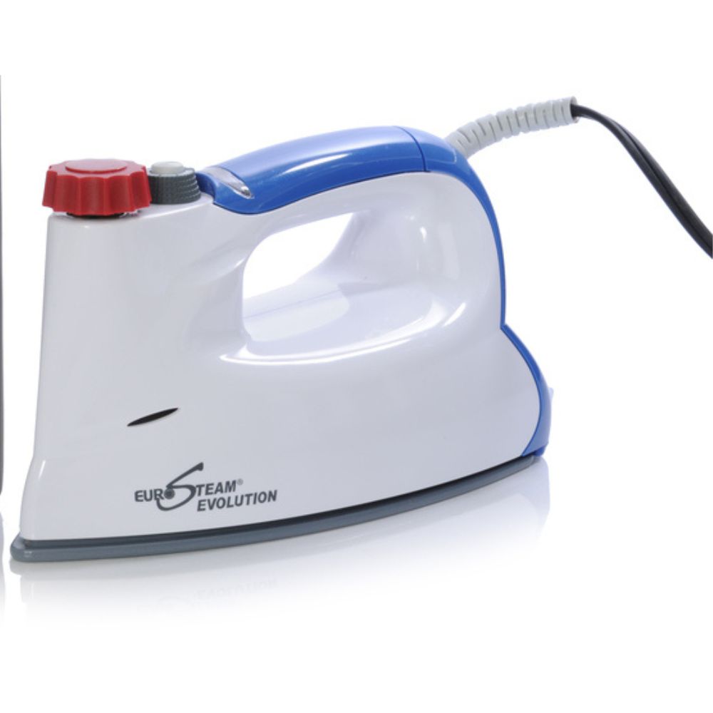 White and blue iron on a white background