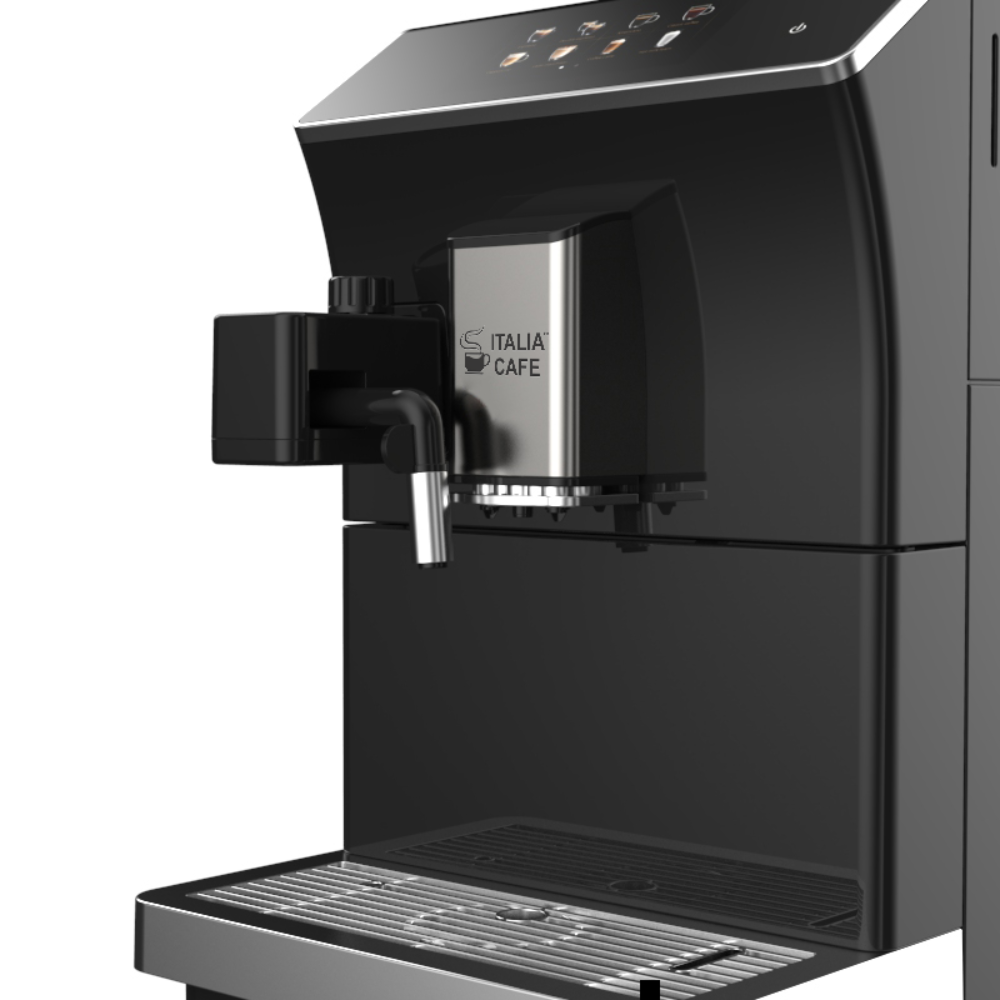 Italia Cafe Fully Automatic Coffee. Versatile espresso machine compatible with beans or ground coffee.