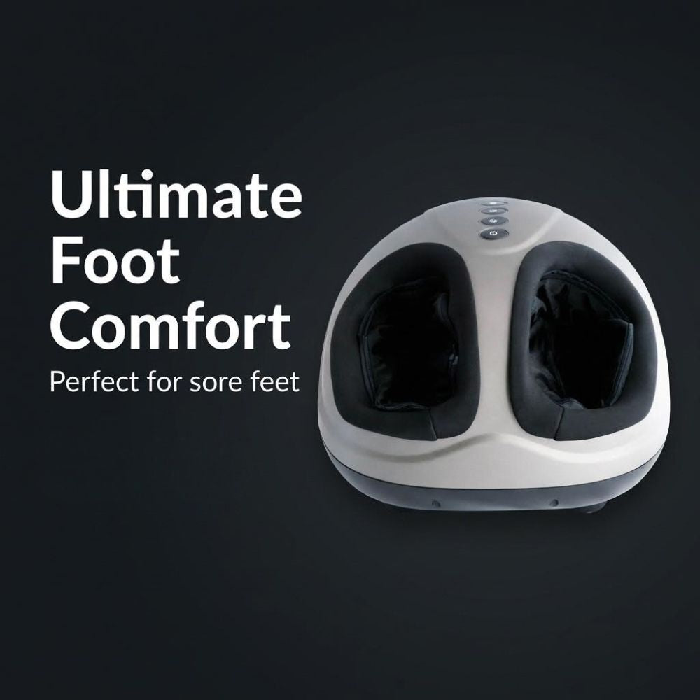 BACKplus foot massager with text 'Ultimate Foot Comfort' on a dark background