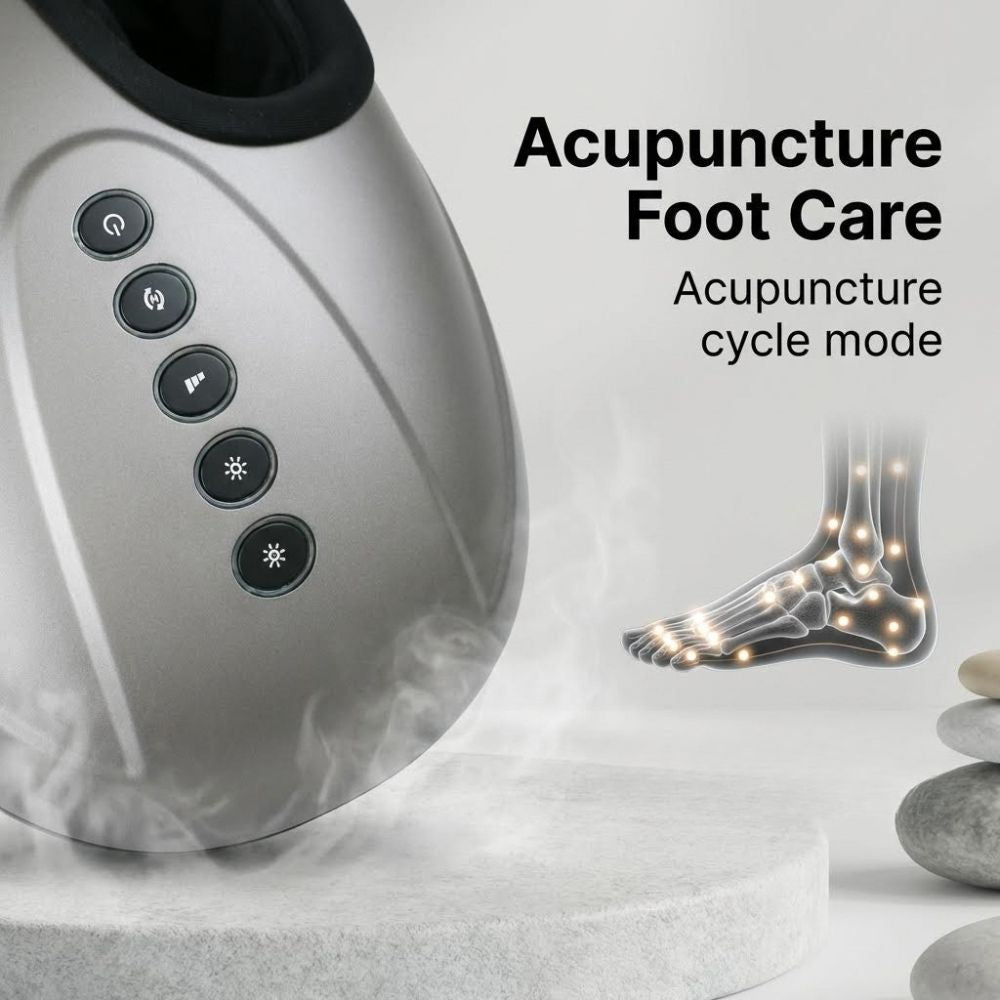 Acupuncture BACKplus foot massager with control panel and foot illustration on a light background