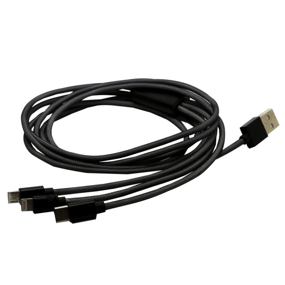 3 in 1 iPhone, Android, C-Type 6ft Charger Cord in Black