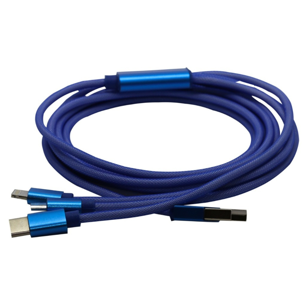3 in 1 iPhone, Android, C-Type 6ft Charger Cord in Blue