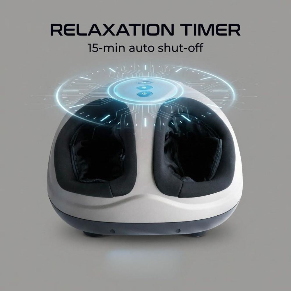 BACKplus Foot massager with relaxation timer feature on a gray background