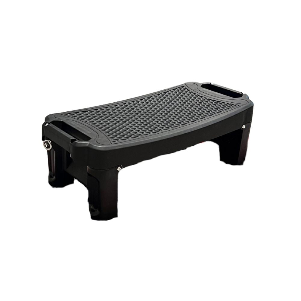 Black chair for the BACKplus Fitness Platform with textured surface on a white background