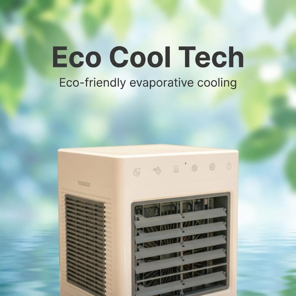 Eco-friendly evaporative cooling device with natural background