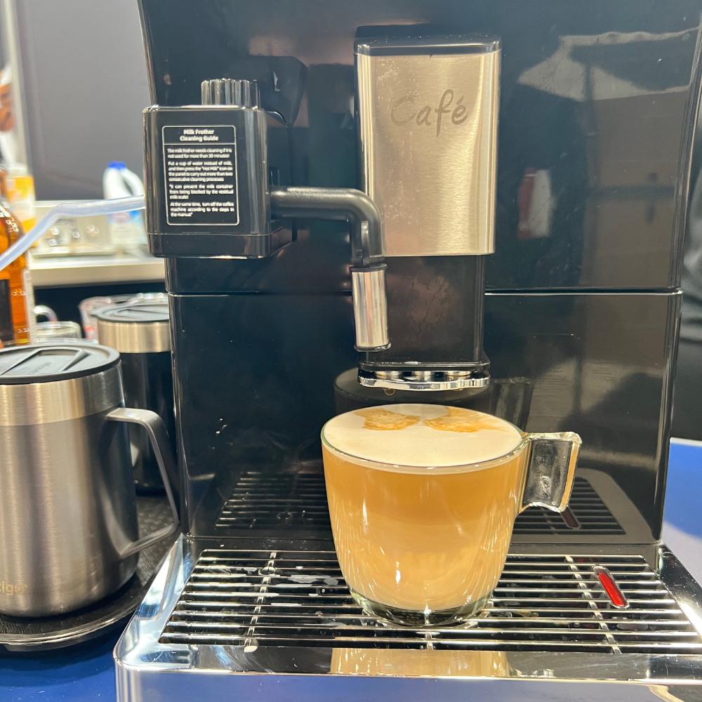A cup of coffee made by the Italia Cafe Fully Automatic Coffee Machine