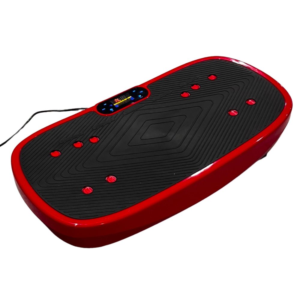Red and black vibration plate on a white background