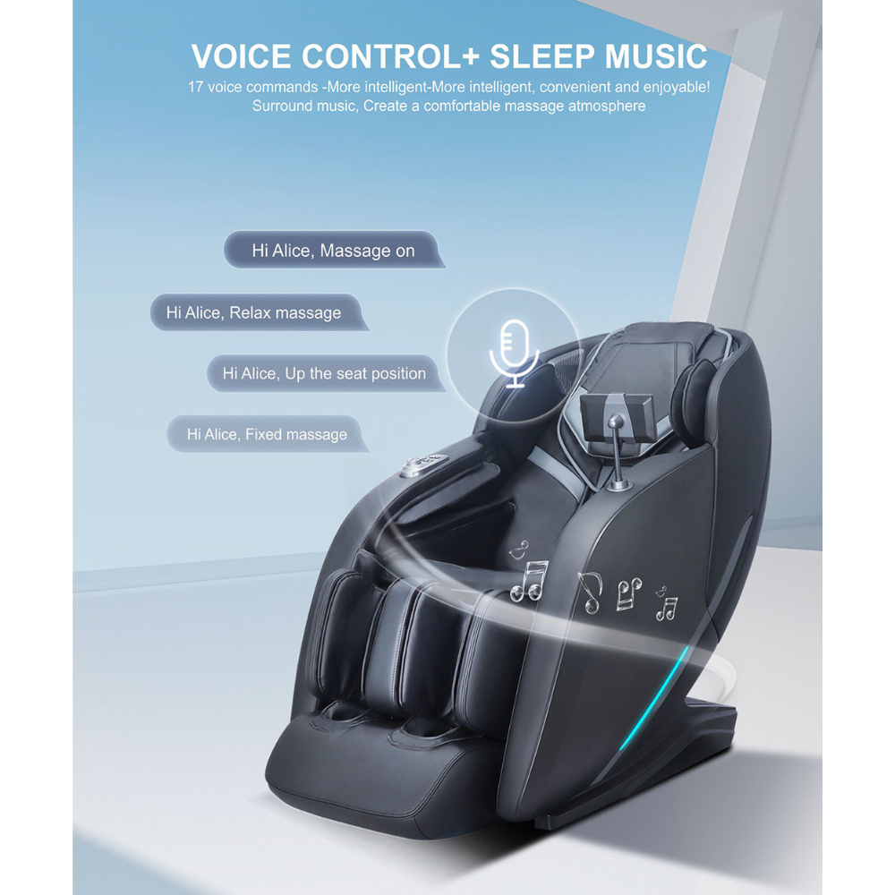 Image showing voice control of BACKplus® 7000 Absolute Massage Chair on an airy looking blue and grey background.