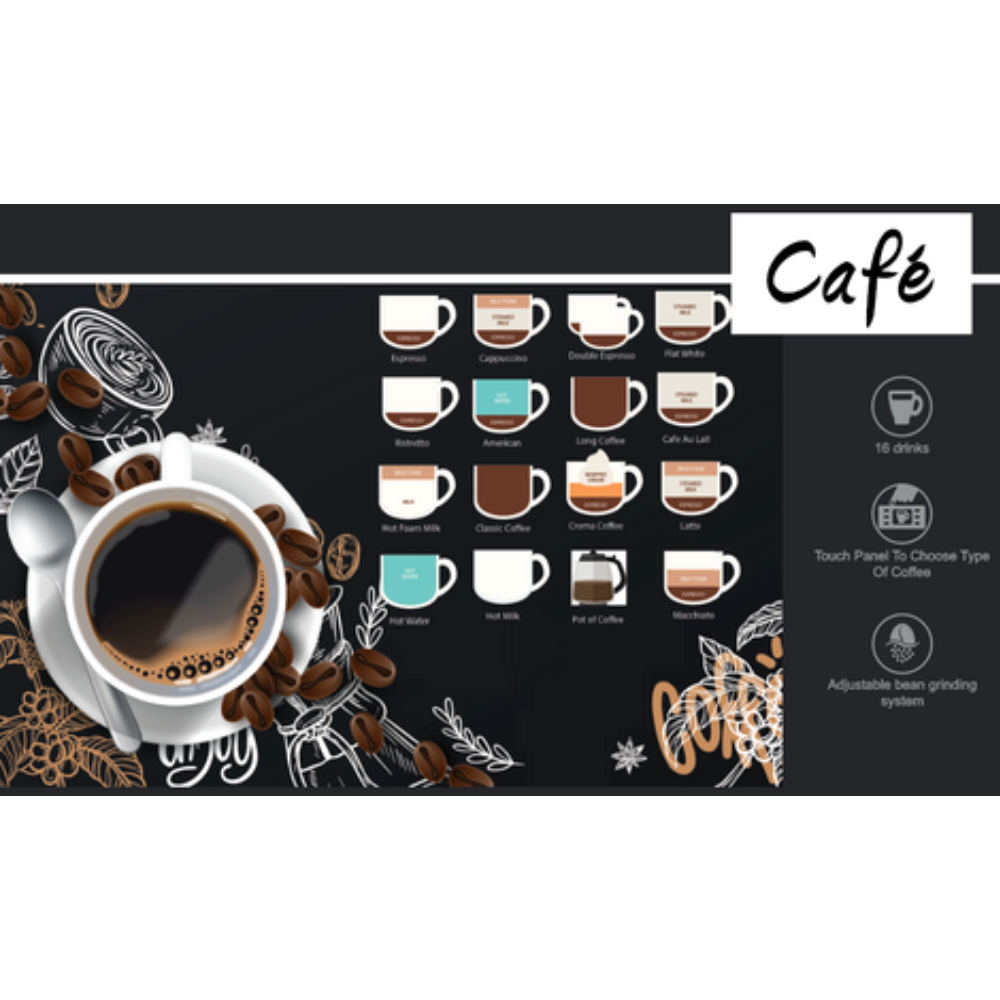 Drink options for the Italia Cafe Fully Automatic Coffee Machine