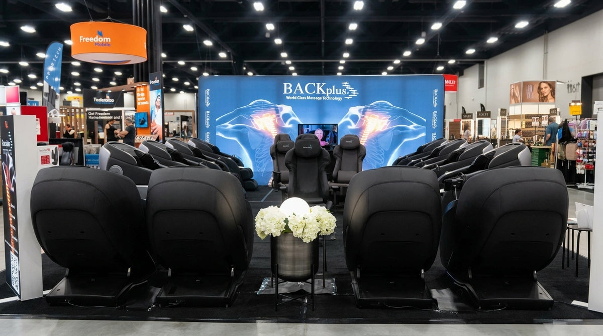 Symmetrical view of the Calgary BACKplus massage-chair display