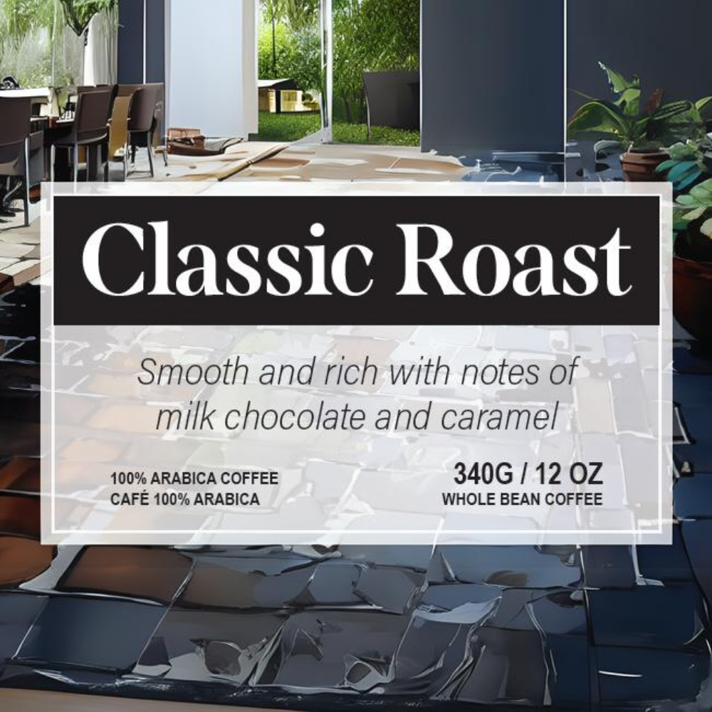 Contents of the Italia Cafe Classic Roast Coffee Bean including size and flavour notes