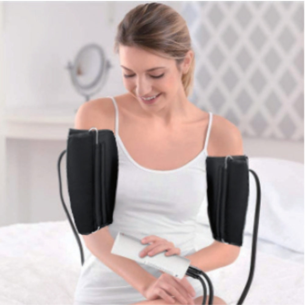 Woman using BACKplus® Air Massager on arms