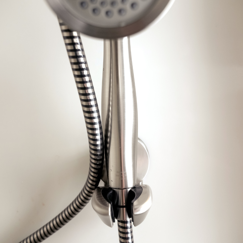 Close up of mount of ShowerMe® Handheld Showerhead Brushed Nickel