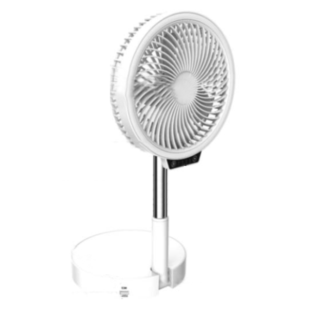 iQ Rechargeable Cordless Portable Fan standing upright on white background