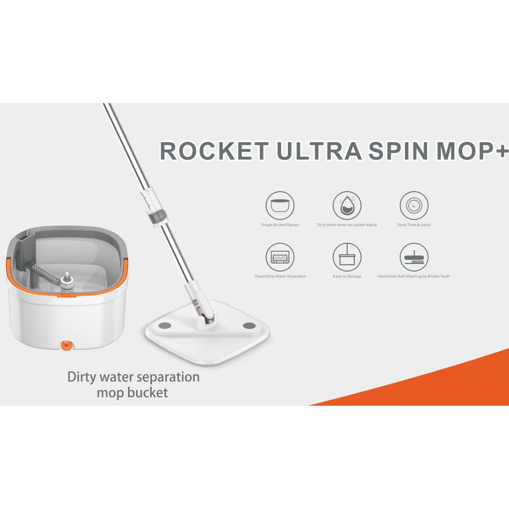 Rocket Ultra Spin Mop features such as dirty water separation mop bucket.