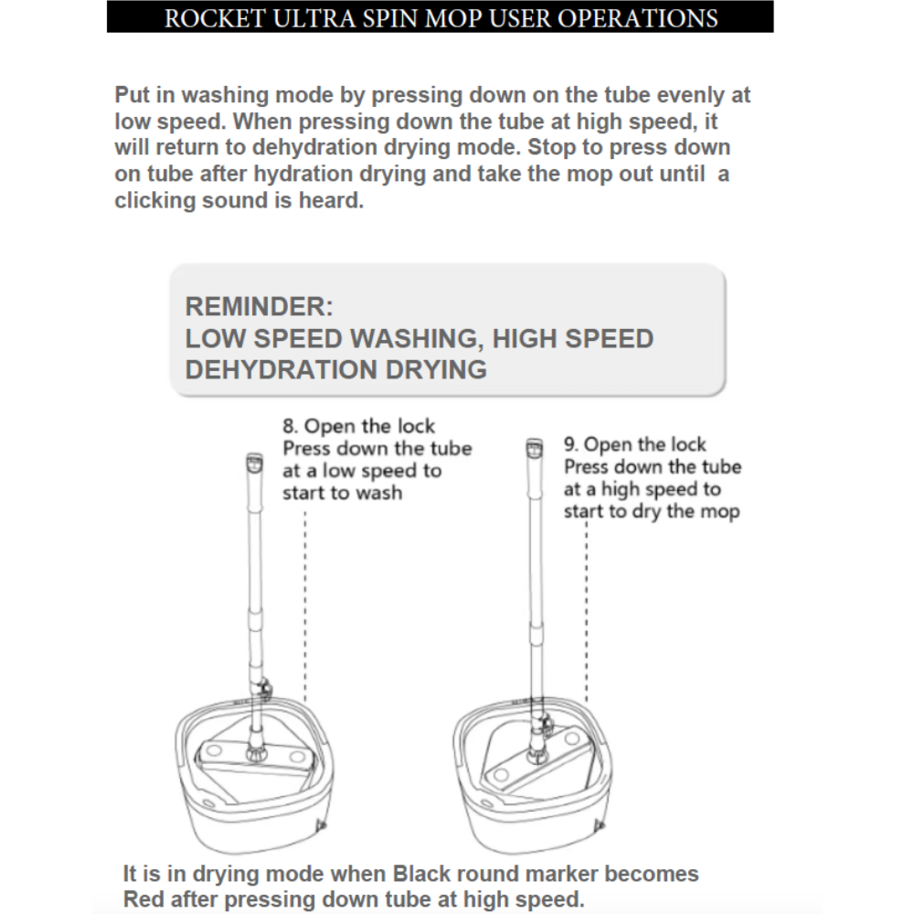 Rocket Ultra Spin Mop instructions on how to use.