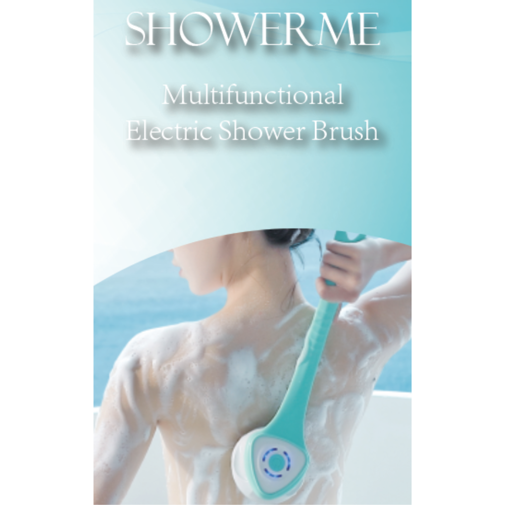 Front box of the SHOWERME Multifunctional Electric Shower Brush being used on woman's back