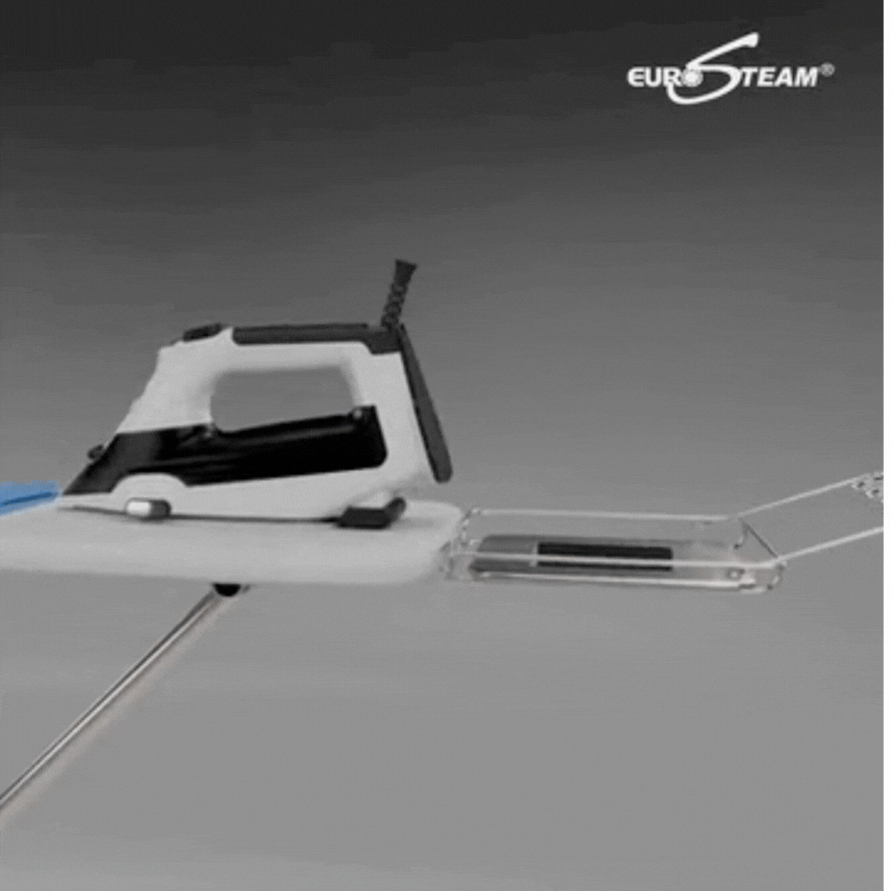 Eurosteam® Step Up Iron Iron And Garment video of steam iron in use. Close-up of Eurosteam iron’s automatic lifting when not in use.