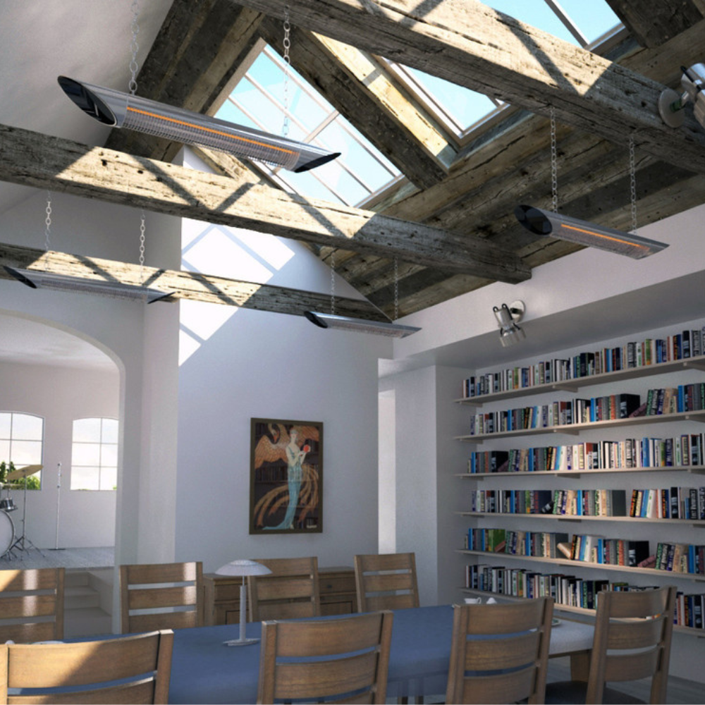 Infrared heaters installed in a library.
