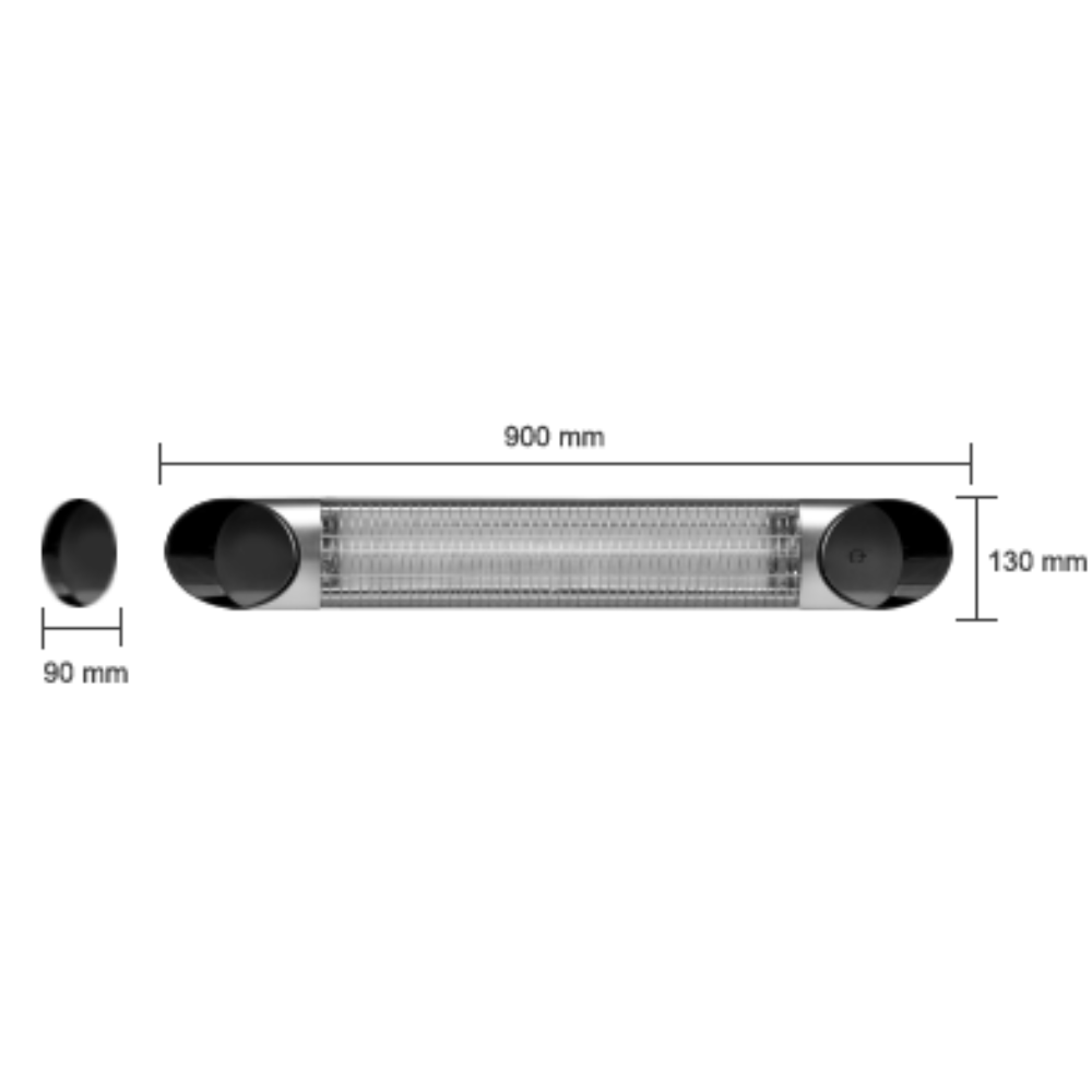 Infrared heater dimensions in mm.