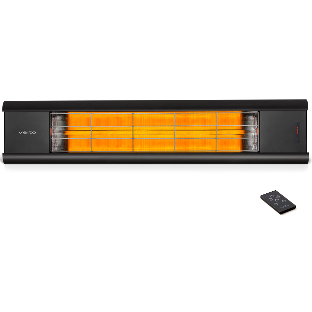 Veito® Aero 2500W Black Space heater with remote on white background