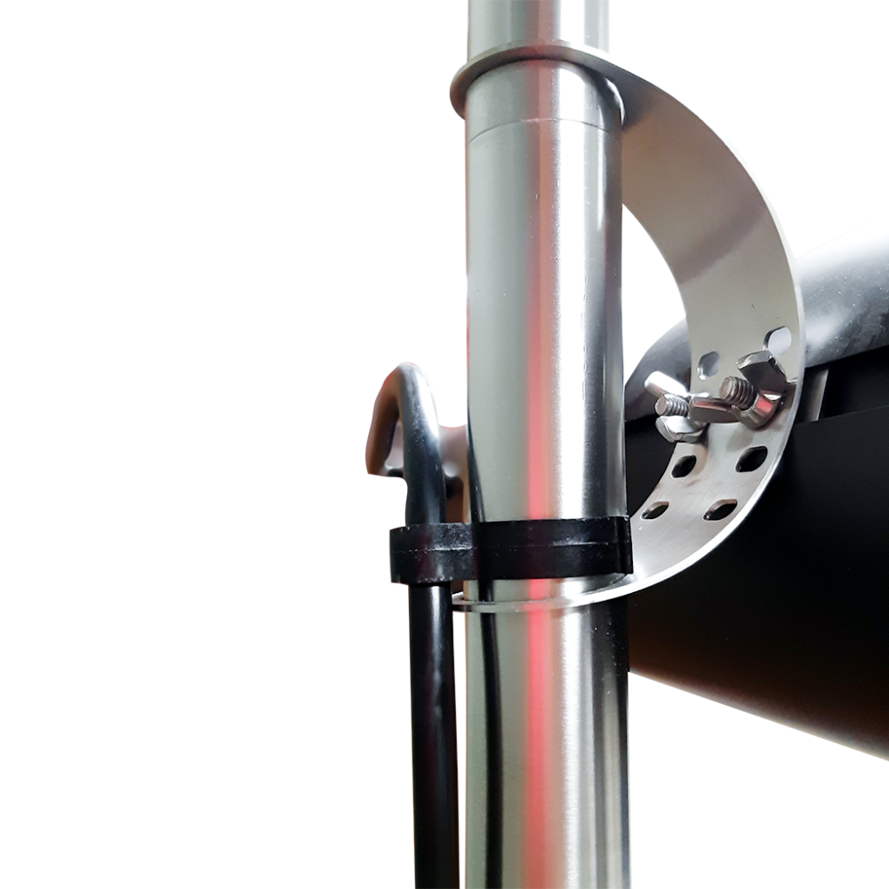 Close up of mounting for Veito® Optional Deluxe Stainless Steel Heater Stand.