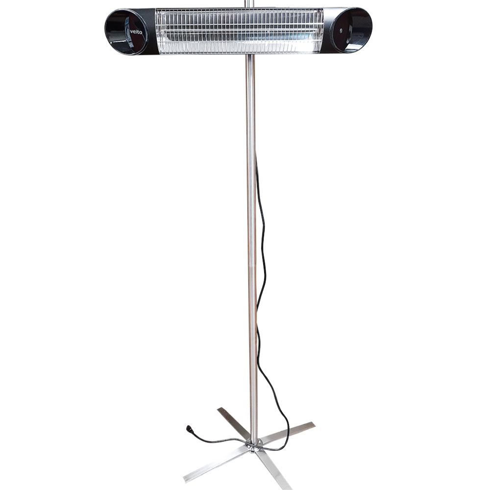 Veito® heater on Optional Deluxe Stainless Steel Stand with electrical cord on white background