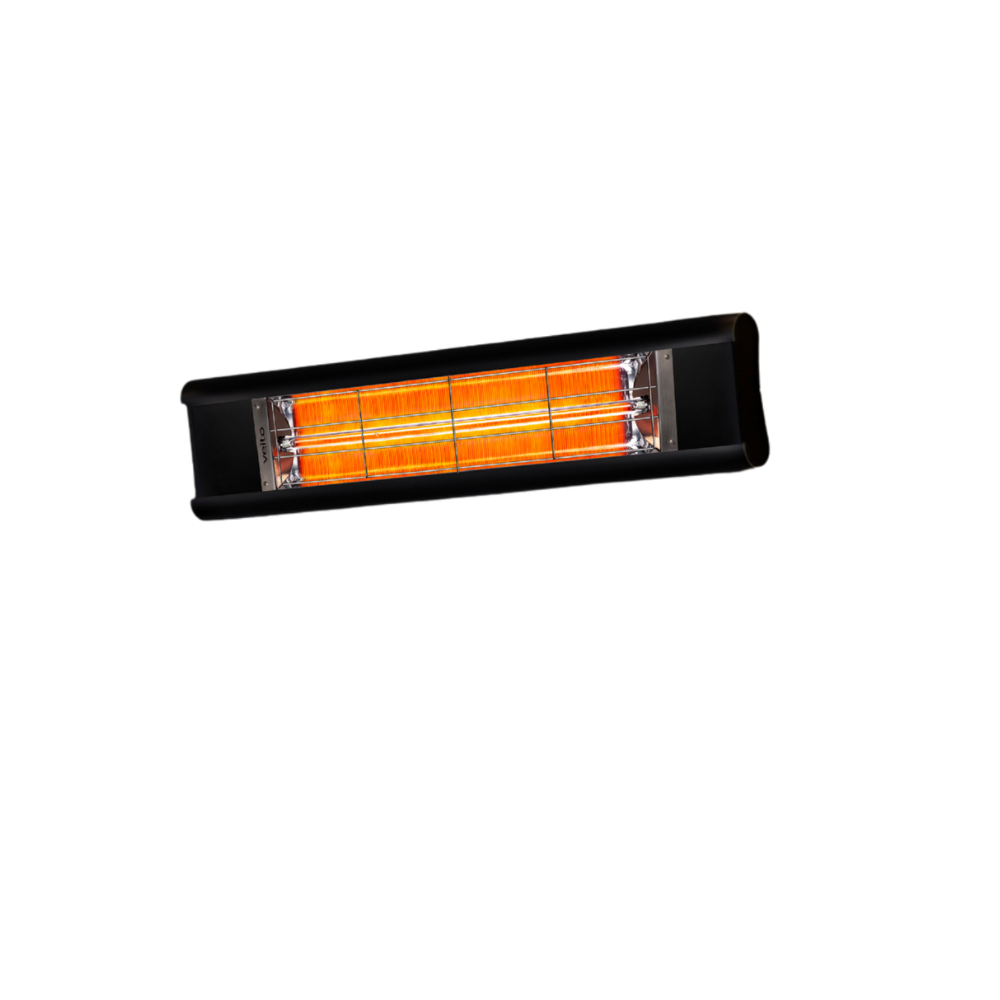 Portable Veito Aero outdoor heater with glowing orange elements on a white background