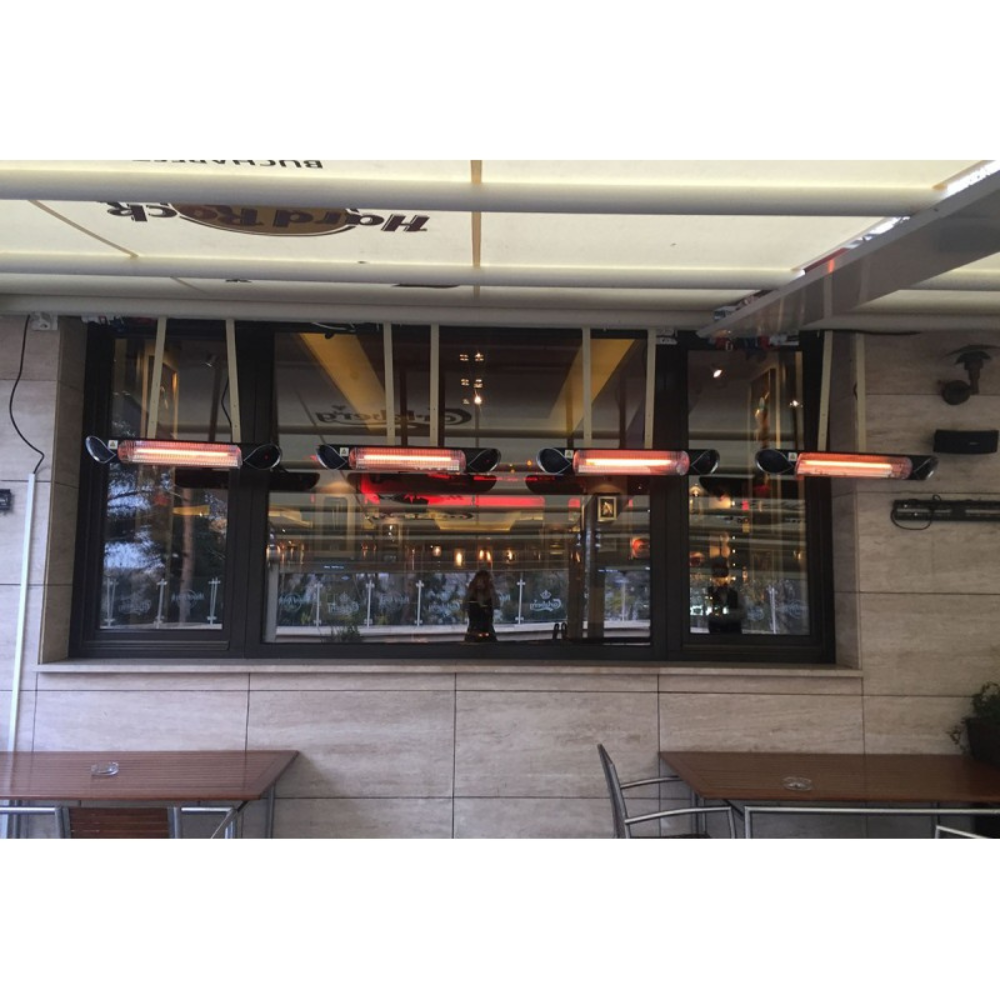 iQ Heat® Wave Space Heater mounted from the ceiling of a restaurant