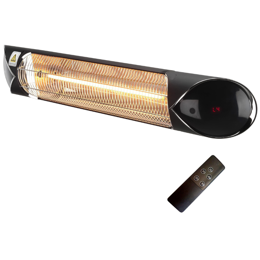 iQ Heat® Wave infrared heater with remote on a white background