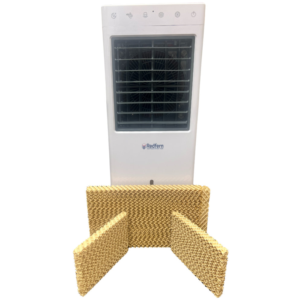 iQ Pure Breeze 10 Cooling Pad Evaporative Coolers iQ Pure Breeze. New replacement filter shown next to a Redfern air cooler.