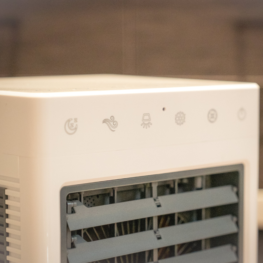 Close up of buttons of the iQ Pure Breeze Air Cooler Recertified Evaporative Cooler