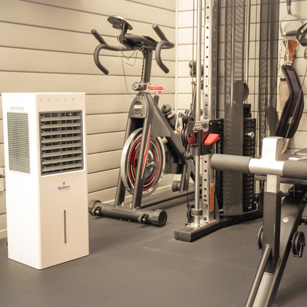 iQ Pure Breeze Air Cooler Evaporative Cooler in a workout room