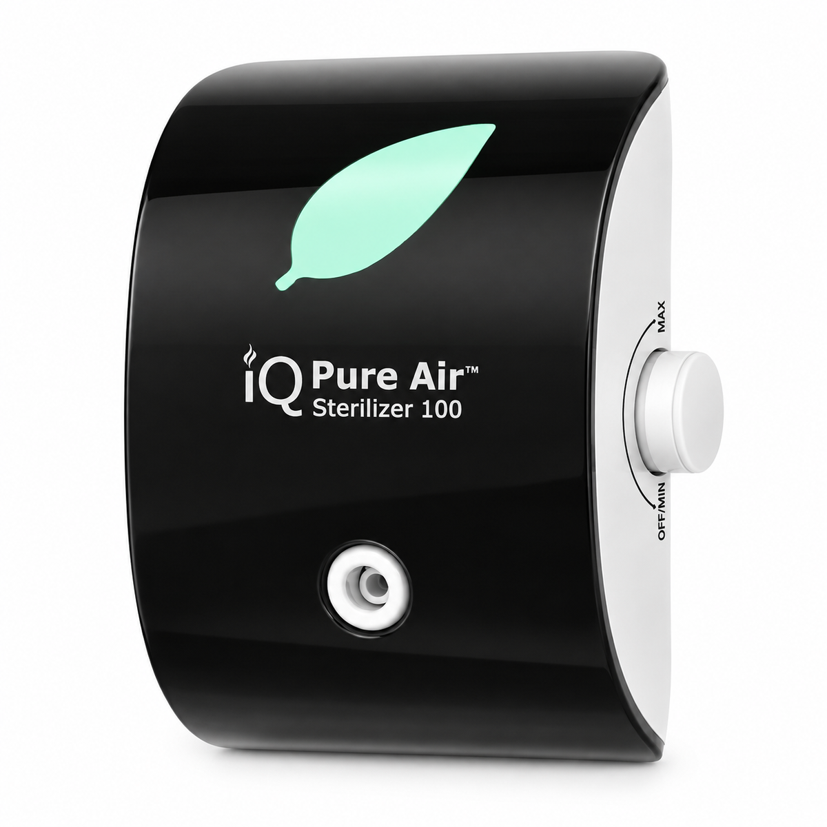 Black iQ Pure Fresh Pror with a white control dial and a mint green leaf logo, shown on a white background.