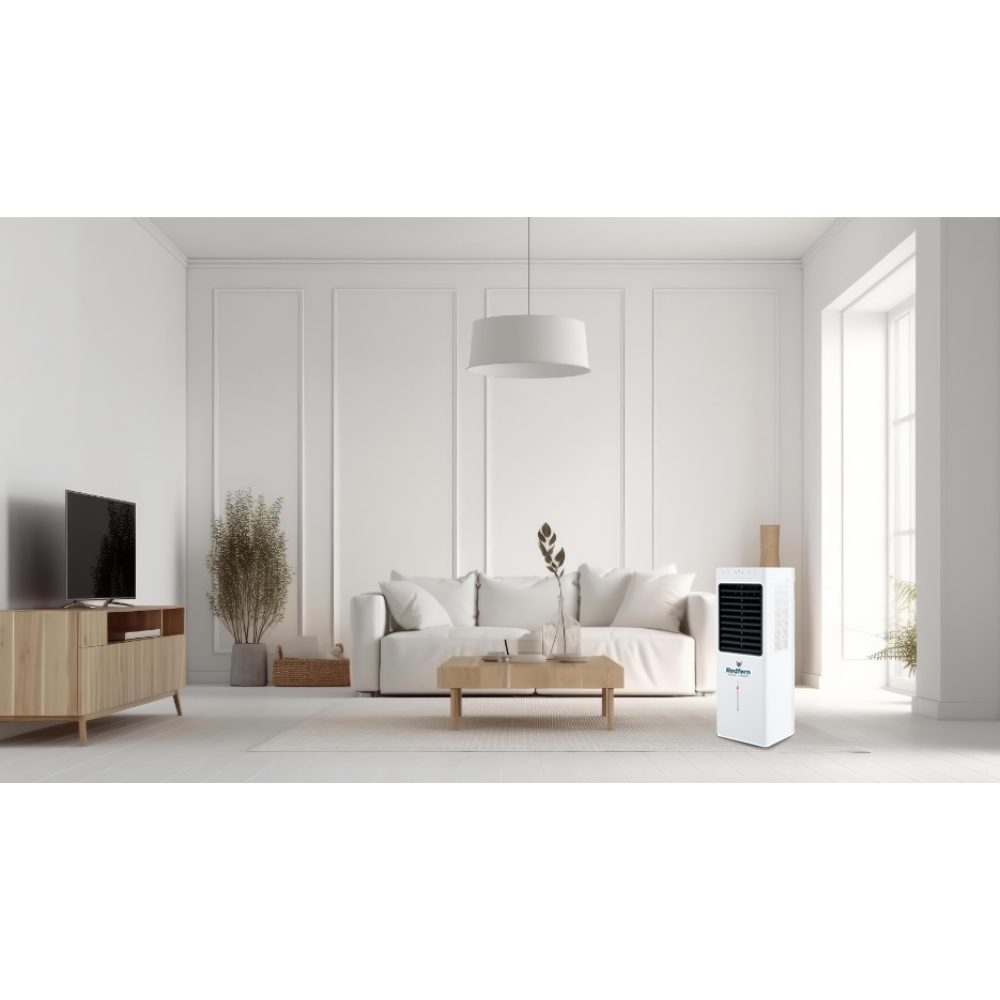 iQ Pure Breeze EXTRA Large Air Cooler placed in living room.