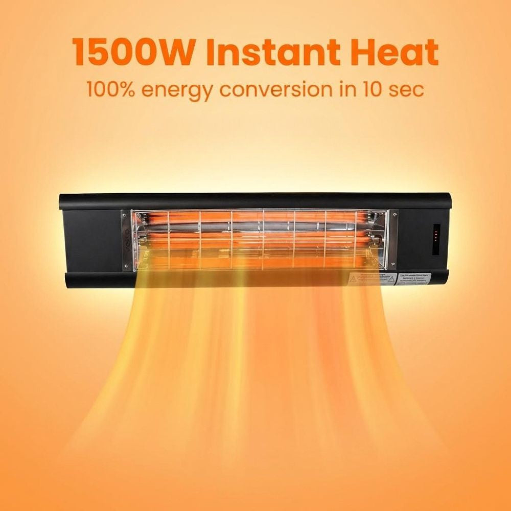 Veito Aero heater with 1500W instant heat and 100% energy conversion in 10 seconds on an orange background