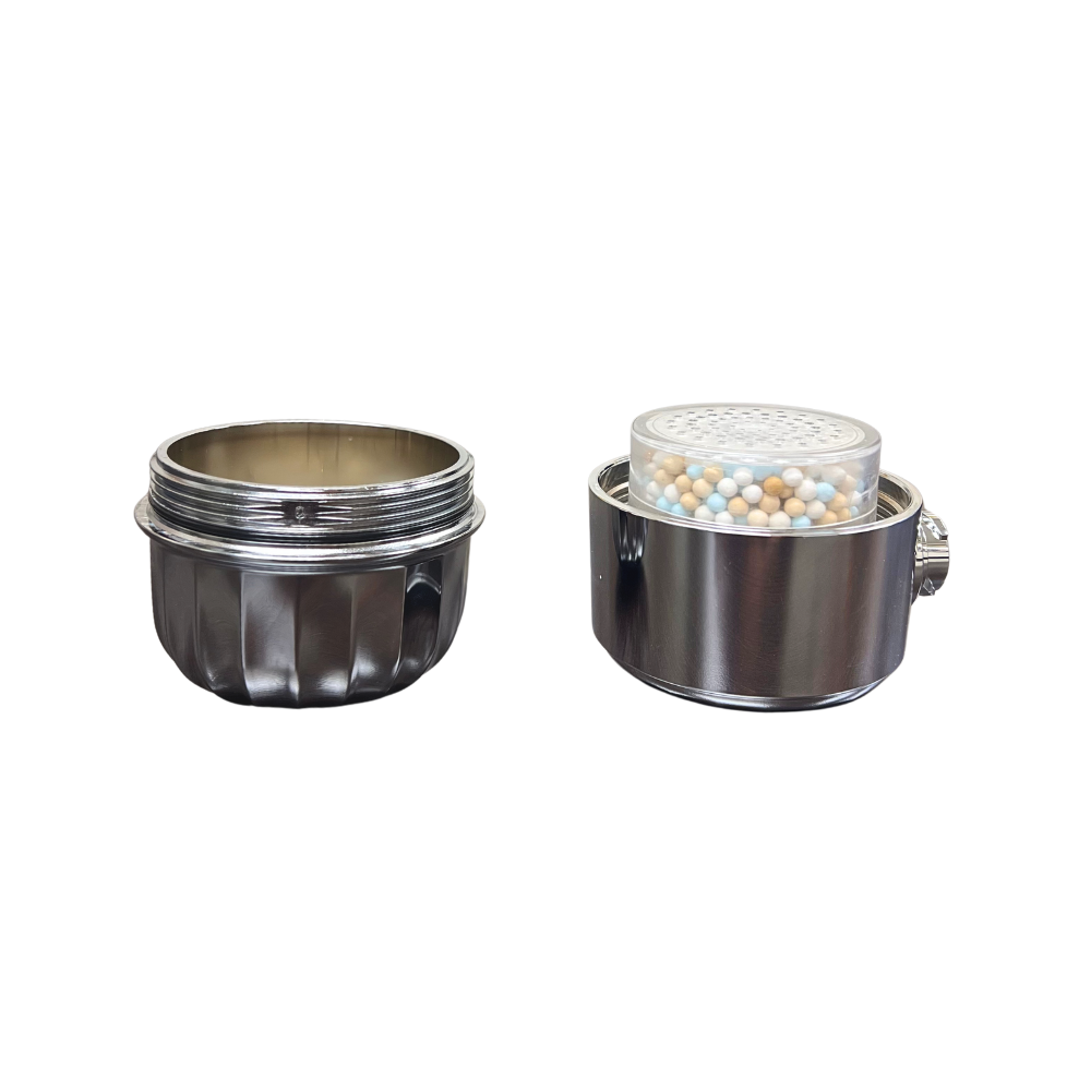 ShowerMe H2O Filter Chrome open to inside showing cartridge