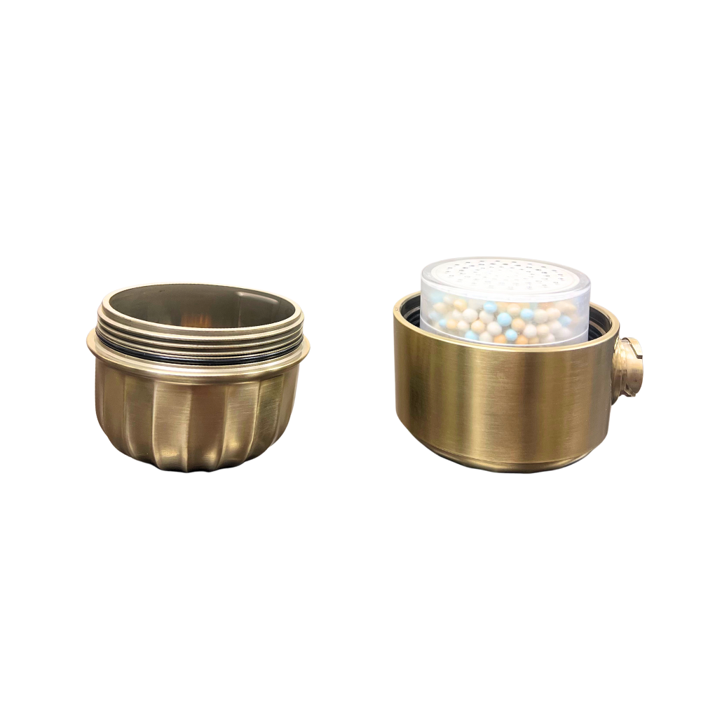 ShowerMe H2O Filter in Gold - open showing filter cartirdge