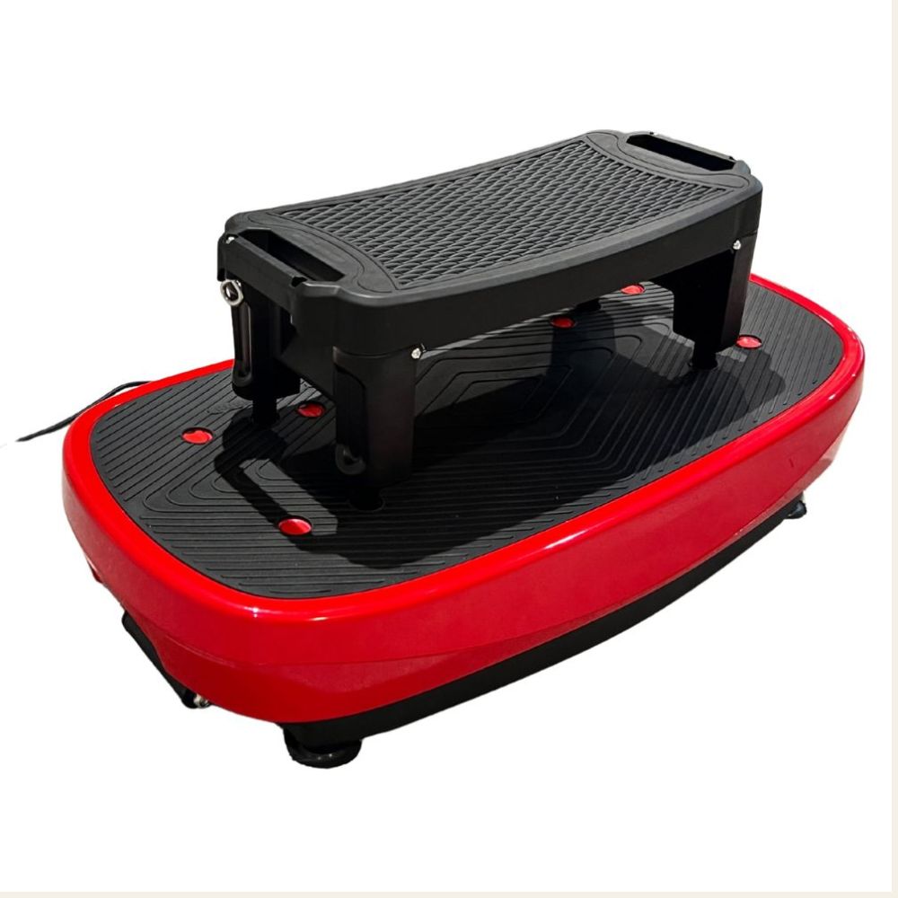 Red and black vibration plate on a white background