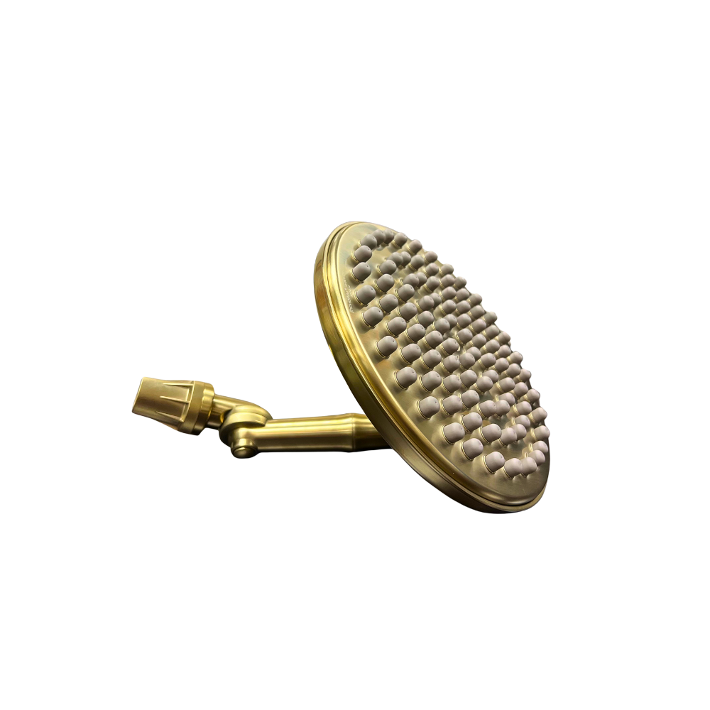 Gold shower head on a white background