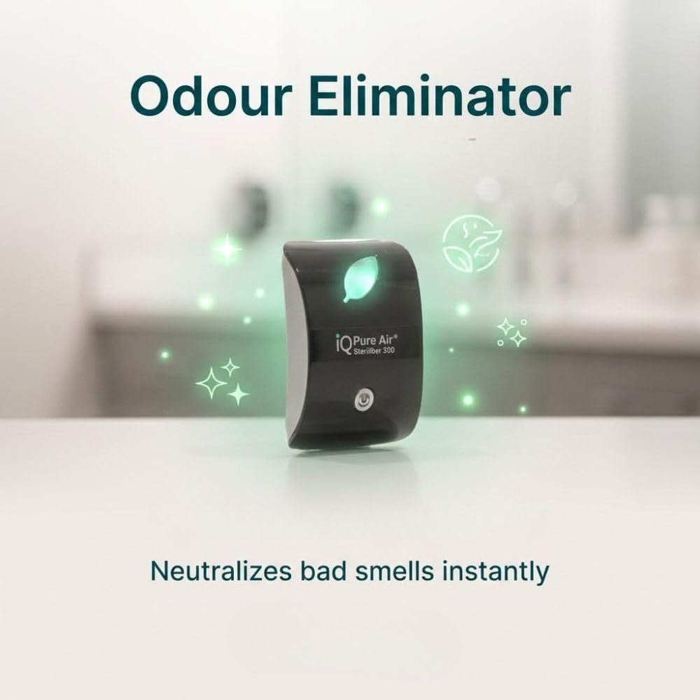 IQ Pure Air Odour Eliminator on a white surface with a blurred background