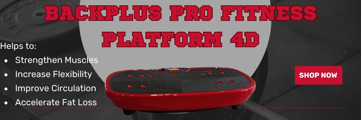 Red vibration plate with promotional text on a dark background