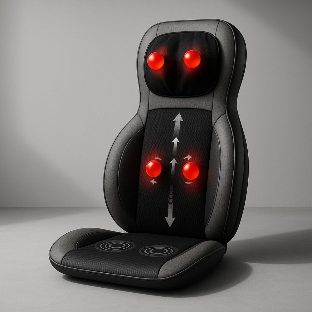 BACKplus Shiatsu Nevk and Back Massager Cushion on grey background