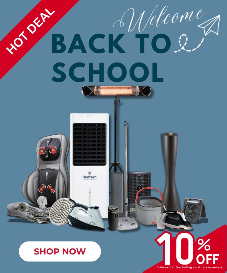 Back to school sale advertisement with various products on a blue background