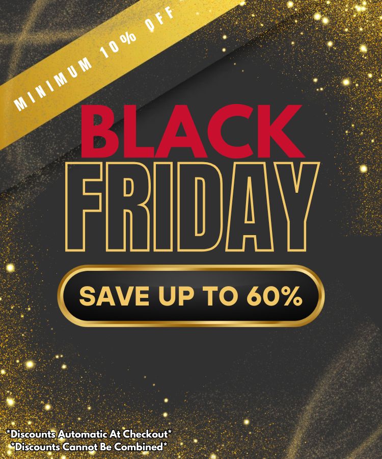 Black Friday sale advertisement with text on a dark background