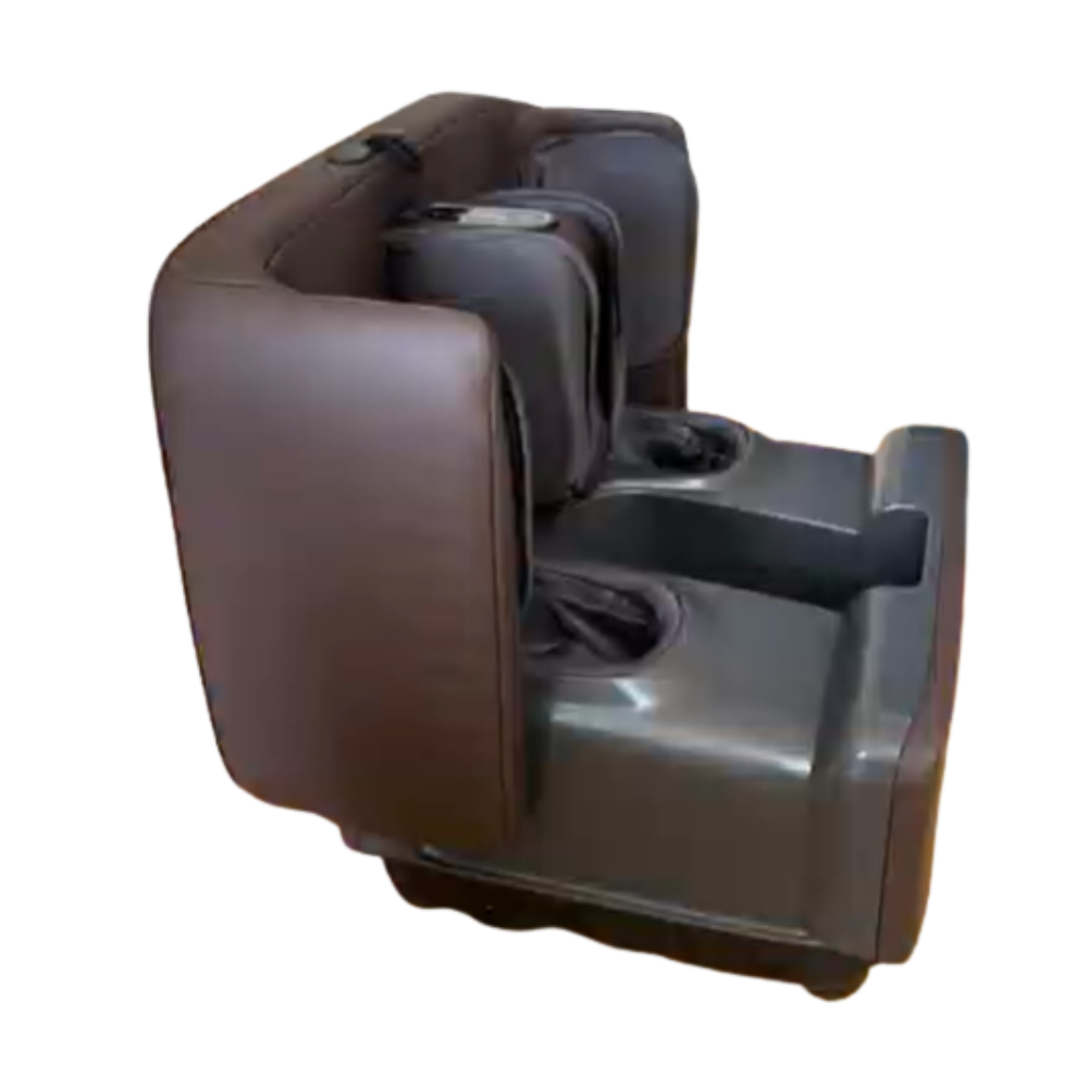 Brown Massager Ottoman open showing calf compression