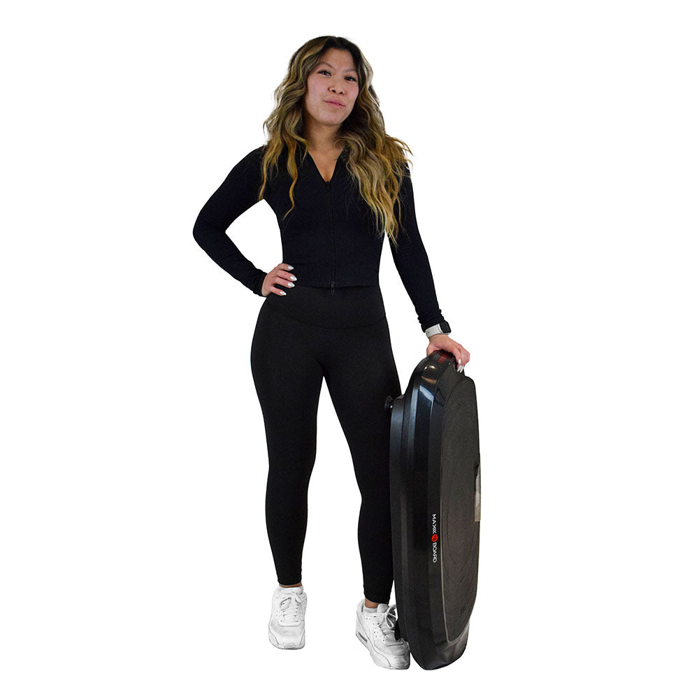 Woman holding a fitness platform.