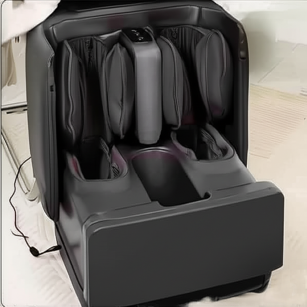 Hidden massage compartments inside a comfortable ottoman design.