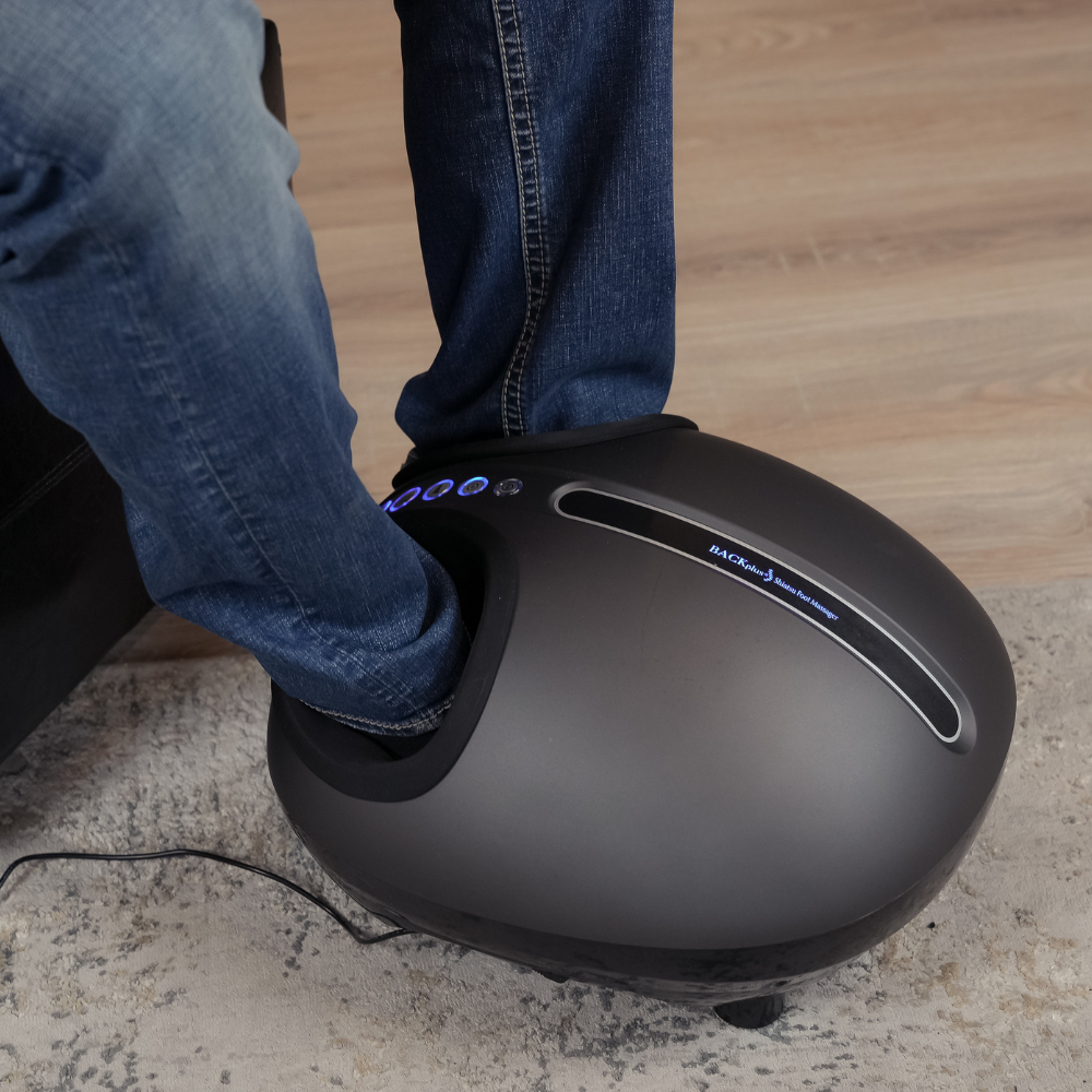 BACKplus® Shiatsu Foot Massager with Calf Compression being used